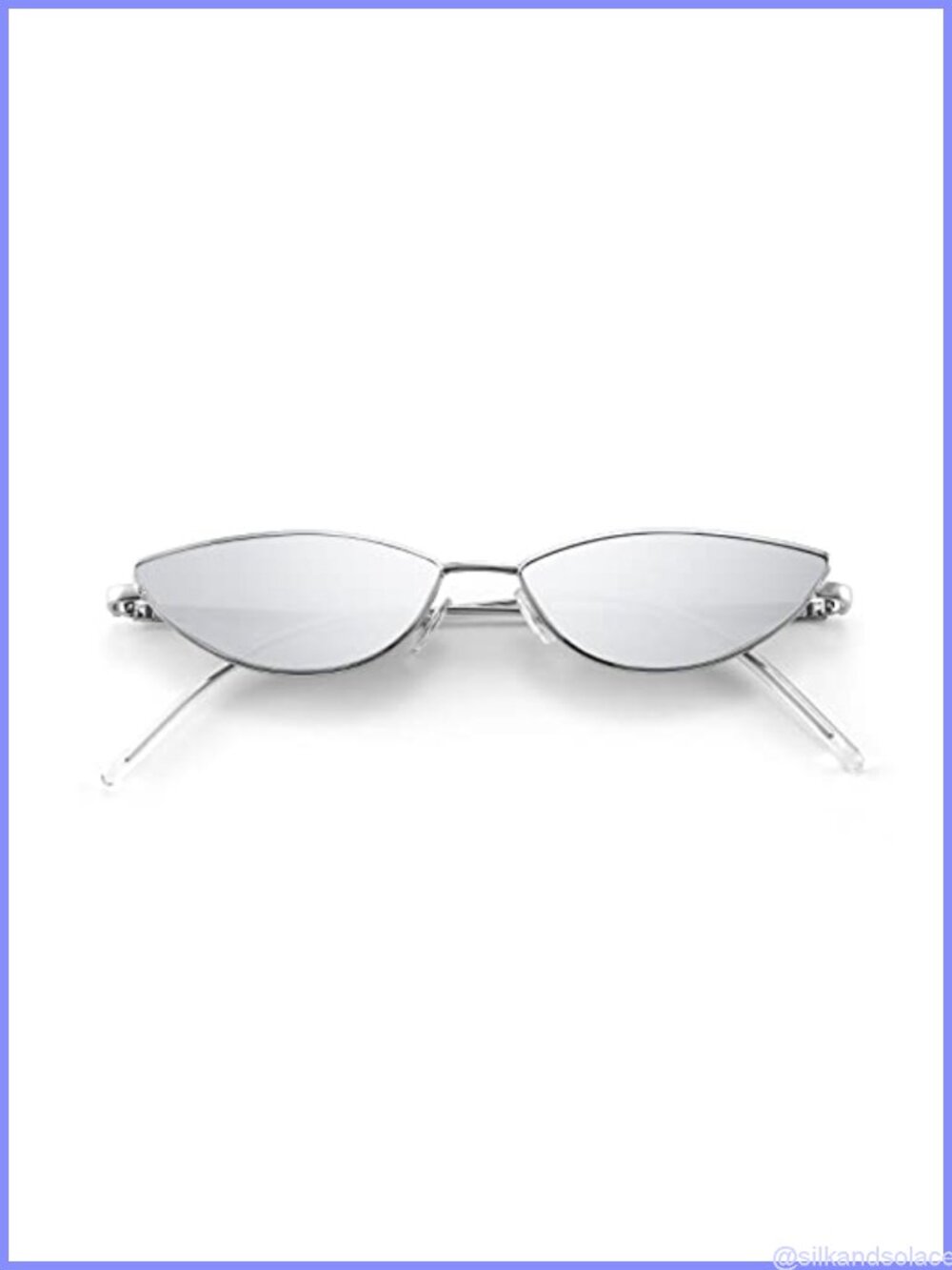 Y2K Cat Eye Sunglasses Silver Metal Frame UV400 Mirrored Lens